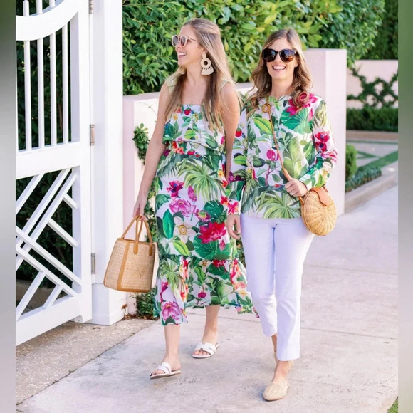 Persifor Clementine Ruffled Midi Tropical Floral Sleeveless Dress size Large - Picture 2 of 13